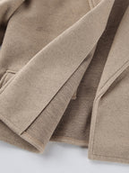 Oatmeal Wide Lapel Women's Short Blazer - Padded Shoulder Boxy Fit Jacket - Chic Spring Street Outfits 2026