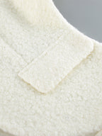 White Boucle Women's Short Jacket - Elegant V Neck Puff Sleeve Slim Fit Outerwear - French Chic Spring Outfits 2026