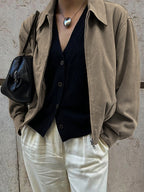 Faux Suede Women's Bomber - Retro Zip Up Elastic Hem Relaxed Fit - Spring Casual Daily Wear 2026