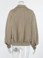 Faux Suede Women's Bomber - Retro Zip Up Elastic Hem Relaxed Fit - Spring Casual Daily Wear 2026