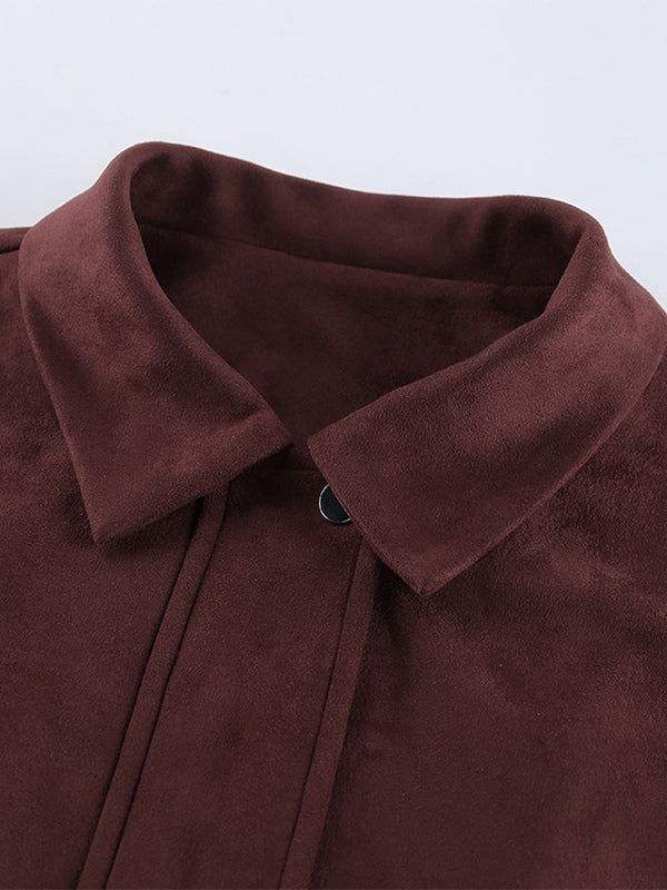Suede Drop Shoulder Women's Cropped Jacket - Stand Collar Zip Up Slim Fit - Minimalist Spring Casual Outfits 2026