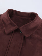 Suede Drop Shoulder Women's Cropped Jacket - Stand Collar Zip Up Slim Fit - Minimalist Spring Casual Outfits 2026