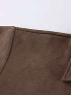 Mocha Suede Women's Cropped Jacket - Minimalist Zip Up Polo Collar Boxy Fit - Street Casual Spring Daily Outfits 2026
