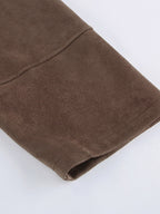 Mocha Suede Women's Cropped Jacket - Minimalist Zip Up Polo Collar Boxy Fit - Street Casual Spring Daily Outfits 2026