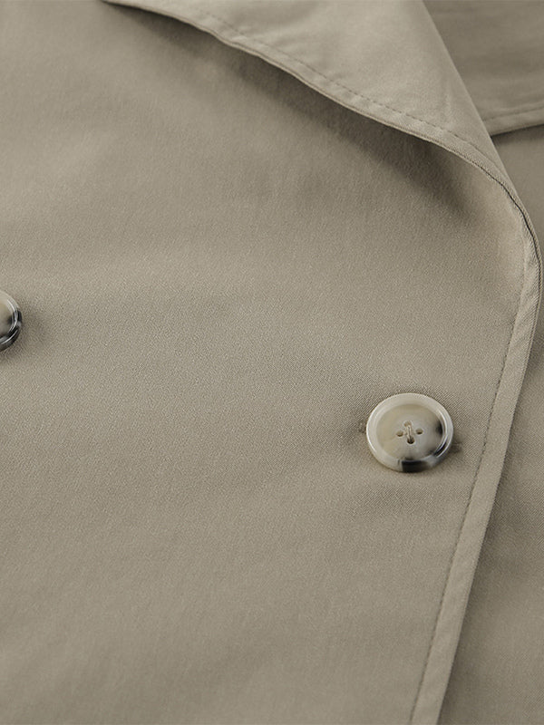 Khaki Belted Waist Women's Short Trench Coat - Chic Double Breasted Jacket - Old Money Spring Outfits 2026