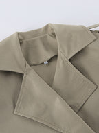 Khaki Belted Waist Women's Short Trench Coat - Chic Double Breasted Jacket - Old Money Spring Outfits 2026