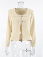 Butter Yellow Women's Cropped Blazer - Elegant Buckle Front Round Neck Jacket - Slim Fit Date Night Outfits 2026