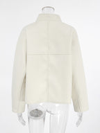 Stand Collar Women's Short Coat - Cream Oversized Fit Jacket - Minimalist Spring Street Casual Outfits 2026