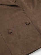 Brown Suede Women's Cropped Blazer - Retro Lapel Belted Waist Regular Fit Jacket - Vintage Spring Daily Outfits 2026