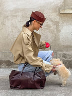 Cropped Khaki Women’s Trench Jacket - Lantern Sleeve Lapel Short Windbreaker - Casual Streetwear Spring Outerwear 2026