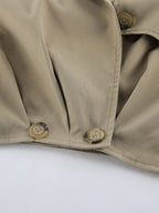 Cropped Khaki Women’s Trench Jacket - Lantern Sleeve Lapel Short Windbreaker - Casual Streetwear Spring Outerwear 2026