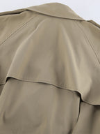 Cropped Khaki Women’s Trench Jacket - Lantern Sleeve Lapel Short Windbreaker - Casual Streetwear Spring Outerwear 2026