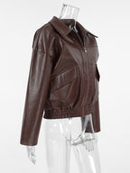 Faux Leather Women's Biker Jacket - Retro Oversized Lapel Collar Moto Coat - Vintage Zip Up Streetwear Spring Outfits 2026