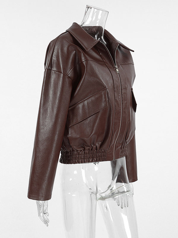 Faux Leather Women's Biker Jacket - Retro Oversized Lapel Collar Moto Coat - Vintage Zip Up Streetwear Spring Outfits 2026