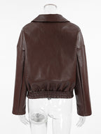 Faux Leather Women's Biker Jacket - Retro Oversized Lapel Collar Moto Coat - Vintage Zip Up Streetwear Spring Outfits 2026