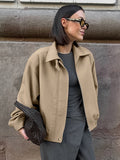Dropped Shoulder Women's Bomber Jacket - Harrington Minimalist Zip Up Outerwear With Throat Latch - Casual Spring Outfits 2026