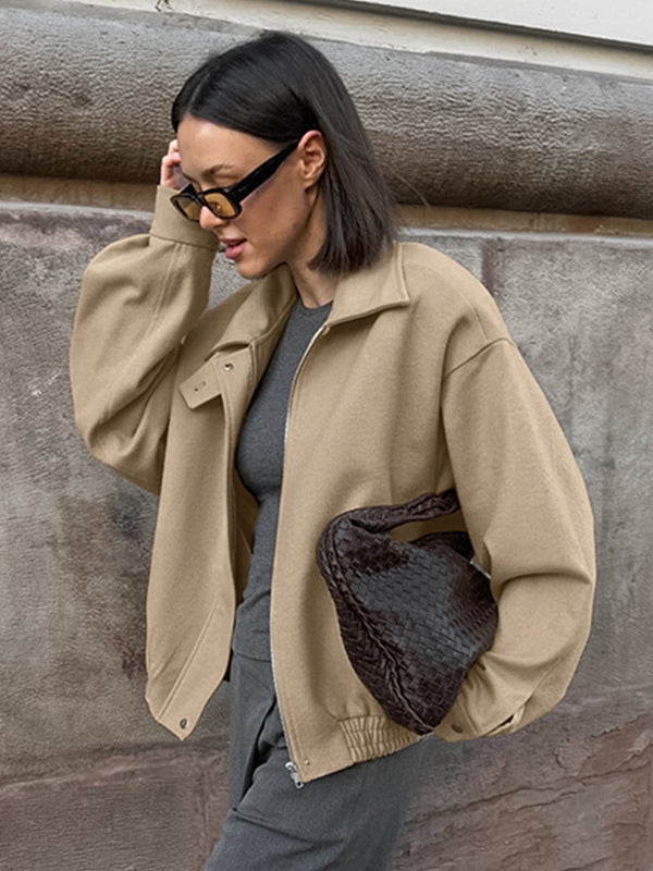 Dropped Shoulder Women's Bomber Jacket - Harrington Minimalist Zip Up Outerwear With Throat Latch - Casual Spring Outfits 2026