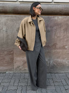 Dropped Shoulder Women's Bomber Jacket - Harrington Minimalist Zip Up Outerwear With Throat Latch - Casual Spring Outfits 2026