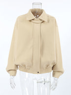 Dropped Shoulder Women's Bomber Jacket - Harrington Minimalist Zip Up Outerwear With Throat Latch - Casual Spring Outfits 2026