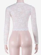 Sexy Sheer Lace Women's Crop Top - Deep V-Neck Long Sleeve Slim Fit - Coquette Style Night Out Clubwear 2026