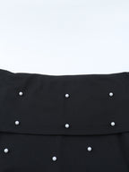 Off Shoulder Women's Maxi Dress - Elegant Pearl Beaded Back Slit Black Bodycon - Spring Party Wear 2026
