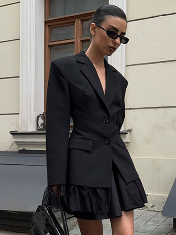 Lace Trimmed Hourglass Women's Blazer - Flare Sleeve Slim Fit Suit Jacket - Chic Streetwear Formal Outfits 2026