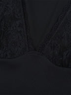 Deep V Neck Women's Lace Trim Top - Black Sexy Slim Fit Blouse - Gothic Style Spring Clubwear 2026