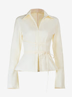 Elegant Women's Slim Peplum Shirt - Vintage Tie Waist Bell Sleeve Blouse - Y2K Chic Spring Date Night Top 2026