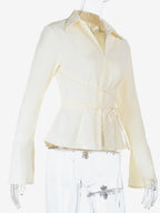 Elegant Women's Slim Peplum Shirt - Vintage Tie Waist Bell Sleeve Blouse - Y2K Chic Spring Date Night Top 2026