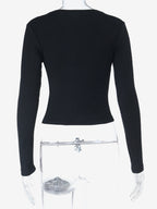Deep V Neck Women's Lace Trim Top - Black Sexy Slim Fit Blouse - Gothic Style Spring Clubwear 2026
