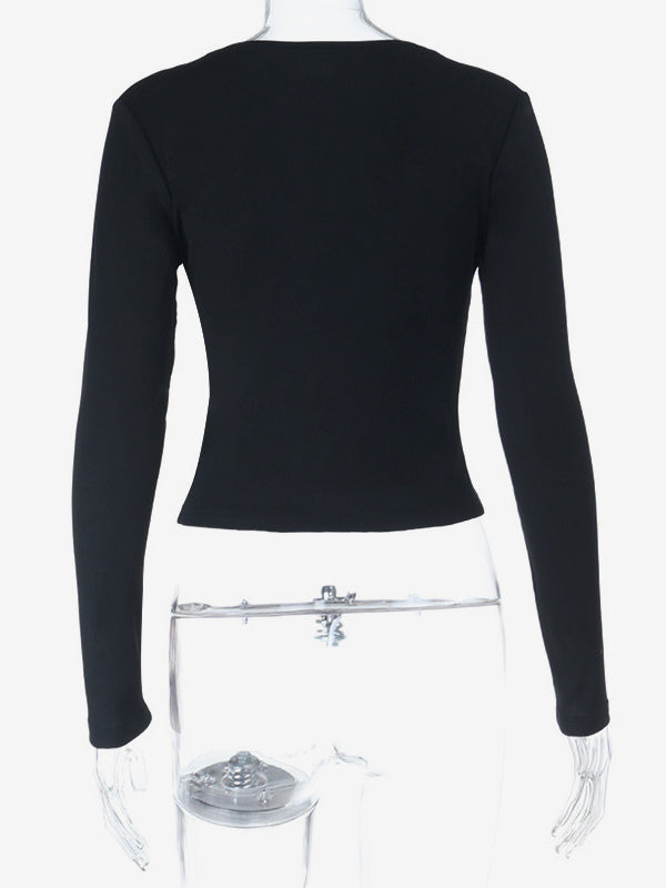 Deep V Neck Women's Lace Trim Top - Black Sexy Slim Fit Blouse - Gothic Style Spring Clubwear 2026