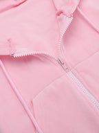 Pink Women's 2 Piece Tracksuit - Trendy Zip Up Cropped Hoodie & Straight Pants - Y2K Velour Style Spring Loungewear 2026