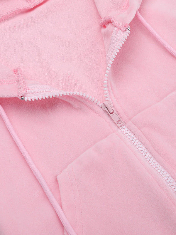 Pink Women's 2 Piece Tracksuit - Trendy Zip Up Cropped Hoodie & Straight Pants - Y2K Velour Style Spring Loungewear 2026