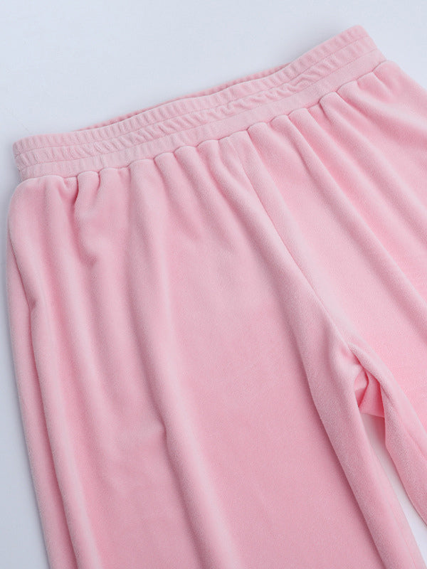 Pink Women's 2 Piece Tracksuit - Trendy Zip Up Cropped Hoodie & Straight Pants - Y2K Velour Style Spring Loungewear 2026