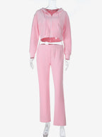 Pink Women's 2 Piece Tracksuit - Trendy Zip Up Cropped Hoodie & Straight Pants - Y2K Velour Style Spring Loungewear 2026