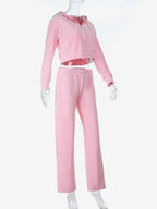 Pink Women's 2 Piece Tracksuit - Trendy Zip Up Cropped Hoodie & Straight Pants - Y2K Velour Style Spring Loungewear 2026