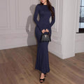 Long Sleeve Boat Neck Midi Dress With Sheer Hem