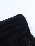 Off Shoulder Lace Patchwork Maxi Dress For Women - Black Gothic Sheer Sleeve Bodycon Gown - Spring Gala Party Outfits 2026