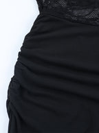 Off Shoulder Lace Patchwork Maxi Dress For Women - Black Gothic Sheer Sleeve Bodycon Gown - Spring Gala Party Outfits 2026