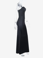 Spaghetti Strap Corset Maxi Dress For Women - Black Elegant Bodycon Gown - Spring Evening Wedding Guest 2026
