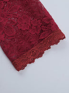 Off Shoulder Lace Patchwork Maxi Dress For Women - Wine Red Long Sleeve Slit Bodycon Gown - Spring Evening Party 2026