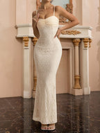 Aesthetic Lace Maxi Dress For Women - Apricot Ruched Bodycon Gown - Summer Wedding Guest Party Wear 2026