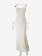 Aesthetic Lace Maxi Dress For Women - Apricot Ruched Bodycon Gown - Summer Wedding Guest Party Wear 2026