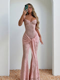 Pink Fairycore Lace Jumpsuit For Women - Tie Front Flare Leg Romper - Summer Romantic Date Night Party Wear 2026