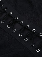 Lace Up Flare Jumpsuit For Women - Black Gothic Floral Lace Long Sleeve Bodycon Romper - Spring Party Clubwear 2026