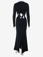 Ruffle V Neck Maxi Dress For Women - Black Elegant Backless Cut Out Bodycon Long Dress - Spring Evening Gown 2026