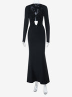 Ruffle V Neck Maxi Dress For Women - Black Elegant Backless Cut Out Bodycon Long Dress - Spring Evening Gown 2026