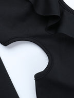 Ruffle V Neck Maxi Dress For Women - Black Elegant Backless Cut Out Bodycon Long Dress - Spring Evening Gown 2026