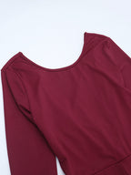 Backless Flare Jumpsuit For Women - Wine Red Sexy Long Sleeve Bodycon Romper - Spring Streetwear 2026