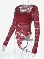 Sheer Lace Bodysuit For Women - Sexy Long Sleeve Slim Fit Leotard Top - Spring Night Out Party 2026